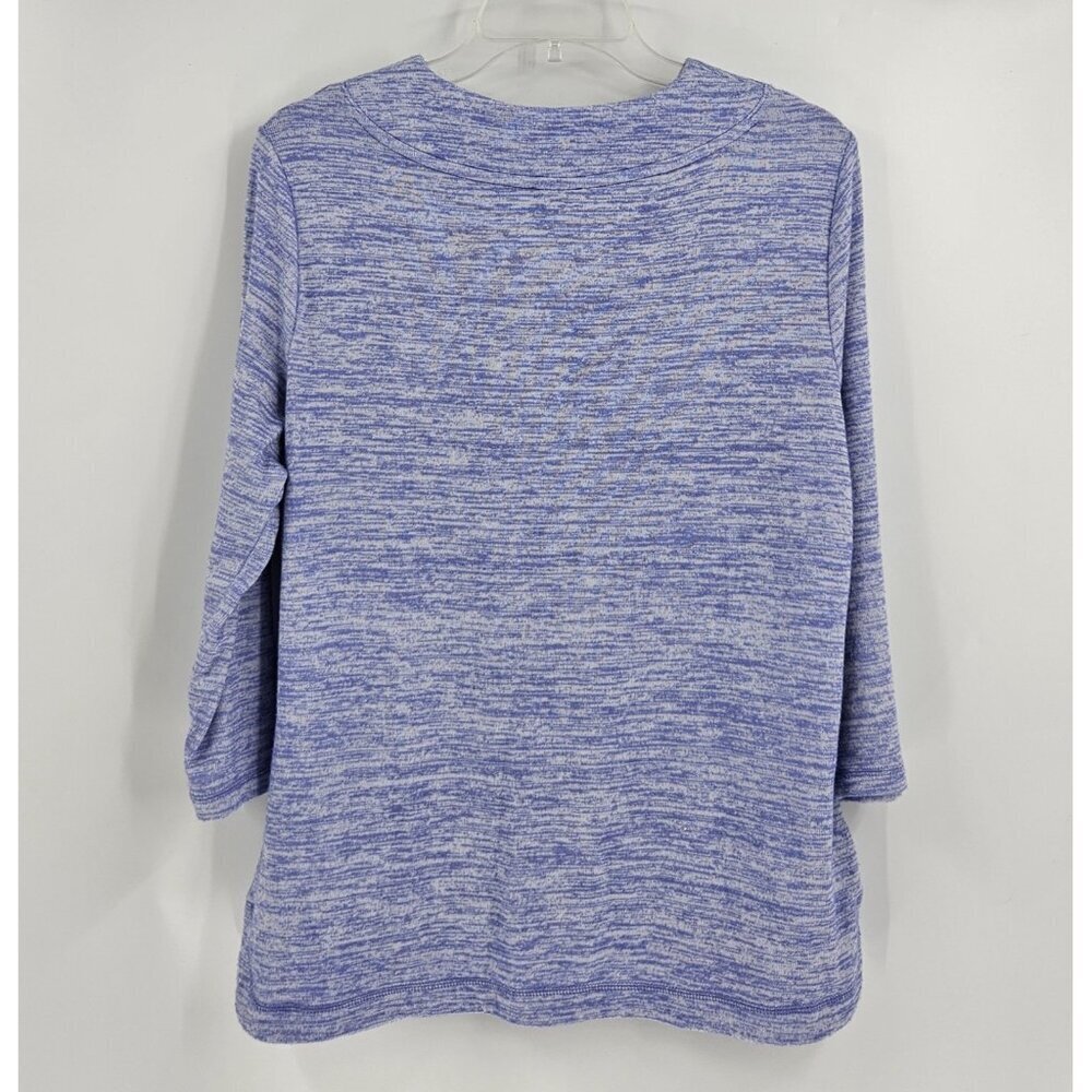 Talbots V-Neck Knit Top Lace-Up Sleeve Casual Pullover Blue Lp - Picture 4 of 5